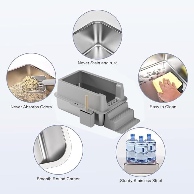 Open Stainless Steel Cat Litter Box