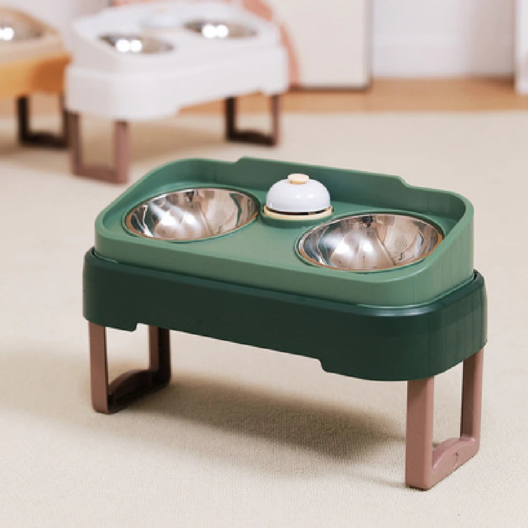 Dual Bowl Pet Feeder With Bell