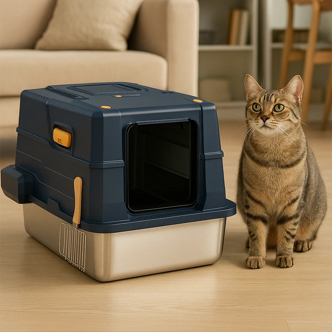 Covered Stainless Steel Litter Box