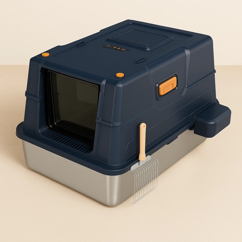 Covered Stainless Steel Litter Box