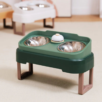 Dual Bowl Pet Feeder With Bell