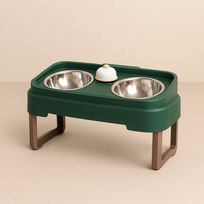 Dual Bowl Pet Feeder With Bell